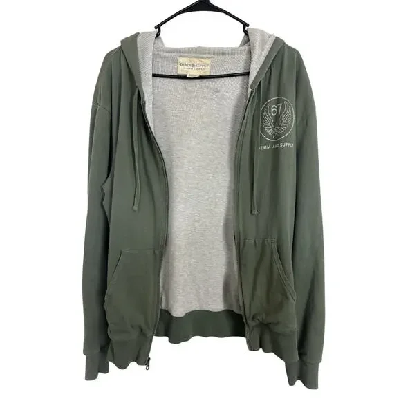 Ralph Lauren Denim & Supply Green Full Zip Waffle Hoodie Size Large Wings Star - Picture 2 of 9